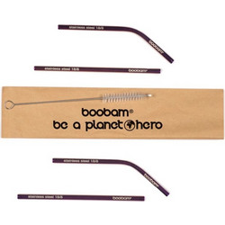 Boobam Straw Short Metal Titanium Purple Μεταλλικά Καλαμάκια 4 Τεμάχια
