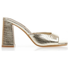 Mules χρυσά δερματίνη με εφέ animal print