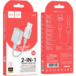 Αντάπτορας Ακουστικών USB Αρσενικό σε 2 x 3.5mm Jack Θηλυκά Hoco LS37 Λευκός