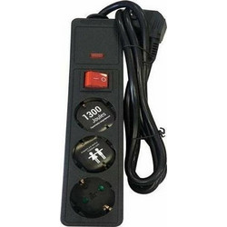 EUROLAMP ΥΠΕΡΤΑΣΗΣ 3 ΘΕΣΕΩΝ (147-62105) Πολύμπριζα Black