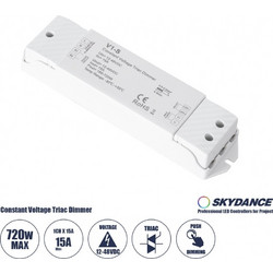 GloboStar 73127 V1-S SKYDANCE AC Triac Dimmer Push Dimming 1 Κανάλι DC 12-48V 1 x 15A 720W - Max 15A 720W - IP20 Μ17.5 x Π4.5 x Υ2.5cm
