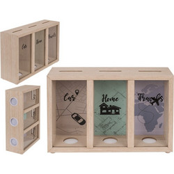 Wooden Saving Box With 3 Boxes Car/Home/Travels 16x24x7 Cm (144411)