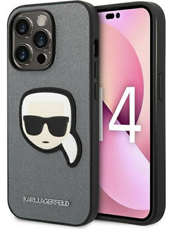 Karl Lagerfeld Saffiano With Karl Head Patch Back Cover Silver (iPhone 14 Pro Max)