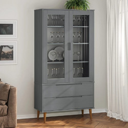 vidaXL Βιτρίνα MOLDE Γκρι 90 x 35 x 175 εκ. από Μασίφ Ξύλο Πεύκου 350545