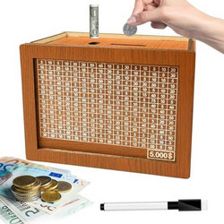 Kakeibo Box Γιαπωνέζικος Κουμπαράς Ξύλινος Ρετρό για Αποταμίευση 5000 - Καφέ