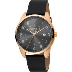 Esprit Ανδρικό Ρολόι με Μαύρο Δερμάτινο Λουράκι ES1G212L0045