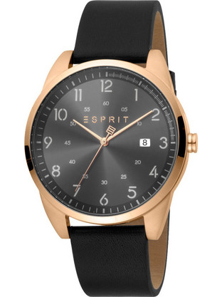 Esprit Ανδρικό Ρολόι με Μαύρο Δερμάτινο Λουράκι ES1G212L0045
