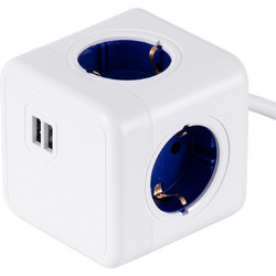 GloboStar(R) TRAVEL PowerCube PRO Certified 79643 Πολύπριζο 6 Θέσεων με 1.5m Kαλώδιο - 4 Πρίζες Ασφαλείας Childproof EU Schuko AC 220-240V & 2 Πρίζες USB Max 2.1A/DC 5V Μ7.5 x Π7.5 x Υ7.5 - Λευκό με Μ