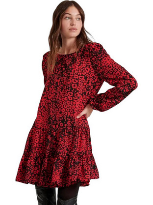 Funky Buddha Mini Καθημερινό Φόρεμα Μαύρο Κόκκινο FBL010-126-13
