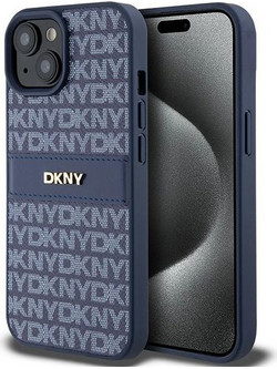 DKNY Leather Mono Stripe & Metal Logo case for iPhone 15 / 14 / 13 - blue
