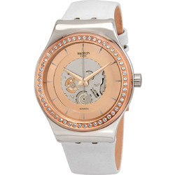 Swatch Γυναικείο Ρολόι Αυτόματο με Λευκό Δερμάτινο Λουράκι YIS415