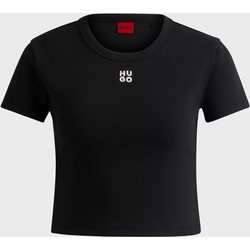 Γυναικείο T-shirt με Στοιβαγμένο Λογότυπο Μαύρο Hugo 50512000-001