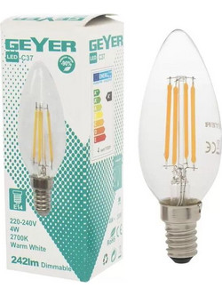ΛΑΜΠΑ GEYER LED ΚΕΡΑΚΙ C35 Ε14 ΔΙΑΦΑΝΗ 4W ΚΙΤΡΙΝΟ 470lm 04-7772