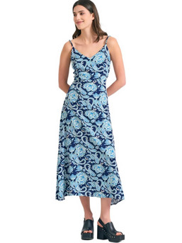 Funky Buddha Midi Καλοκαιρινό Καθημερινό Φόρεμα Μεταξωτό Navy Μπλε FBL011-113-13