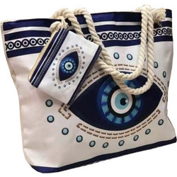 JOIN Τσάντα Παραλίας Χειρός 60x40x14cm Eye Print με Νεσσεσέρ Λευκό
