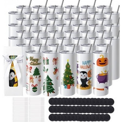 VEVOR 50 Πακέτο Ίσιων Ποτηριών Sublimation, 20 oz Άδειο Ποτήρι Χονδρική, Ανοξείδωτο Ατσάλι Διπλού Τοιχώματος Ποτήρια με Καλαμάκι, Καπάκι, Βούρτσα, Βάση, Θερμοσυρρίκνωση, Κουτί Δώρου, για Θερμοπίεση κα