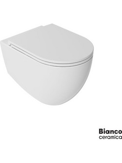 Λεκάνη κρεμαστή rimless με κάλυμμα slim soft close Bianco Ceramica Lenta 381600C-301 Ματ Λευκό 36,5x53cm