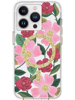 Rifle Paper Clear Magsafe - Case Decorated In Gold For Iphone 14 Pro (Rose Garden) - (RP049234)