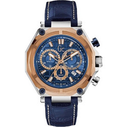 Guess GC Collection Ανδρικό Ρολόι Χρονογράφος με Μπλε Δερμάτινο Λουράκι X10002G7S