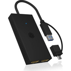 Αντάπτορας Icy Box Splitter Mobile USB σε Διπλό HDMI USB 3.2 Gen 1 - Μαύρο