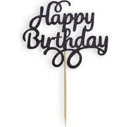 Cake Topper Χάρτινο glitter Μαύρο Happy Birthday v1