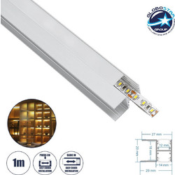 GLOBOSTAR(R) ALP-R-SHELF DODA 70814-1M Χωνευτό Προφίλ Αλουμινίου Ειδικό για Φωτισμό Ραφιού 18mm με Λευκό Γαλακτερό Πατητό Κάλυμμα για Ταινίες LED IP20 - Ασημί & Λευκό - Μ100 x Π1.5 x Υ2cm