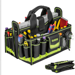 Επαγγελματική Τσάντα Εργαλείων JAKAH - 38x27x28 cm, Αδιάβροχη, Πολλές Θήκες, Πτυσσόμενη, Μαύρο/Λαχανί 29-JK-HL063
