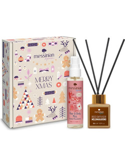 Messinian Spa Promo Christmas Box Spread The Scent Χριστουγεννιάτικο Αρωματικό Χώρου Μελομακάρονο 50ml & Ενυδατικό Εορταστικό Σπρέι Μαλλιών & Σώματος Με Άρωμα Καραμελωμένη Βανίλια 100ml