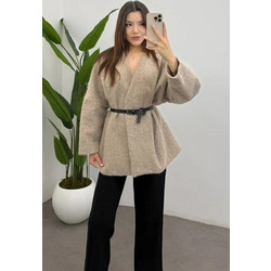 Γυναικεία πλεκτή μάλλινη ζακέτα Kinzi, one size, σε μπεζ χρώμα