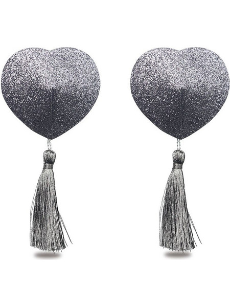 Silver Heart Nipple Covers - Ασημί Καρδιές με Κορδέλες 5.8cm