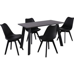 MARTIN Set Τραπεζαρία: Τραπέζι + 4 Καρέκλες, MDF Grey Walnut, Μέταλλο-Ξύλο-PP και PU Μαύρο - Woodwell