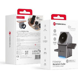 Forcell F-Energy Rotation Cube F-06 Ασύρματος Φορτιστής 3 σε 1 Qi2 με MagSafe Ασημί