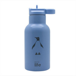 Ecolife Kids Animals Penguin Παιδικό Μπουκάλι Θερμός Ανοξείδωτο BPA Free με Καλαμάκι Γαλάζιο 350ml