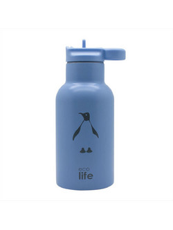 Ecolife Kids Animals Penguin Παιδικό Μπουκάλι Θερμός Ανοξείδωτο BPA Free με Καλαμάκι Γαλάζιο 350ml