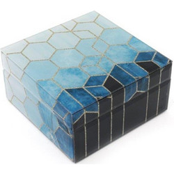 Μπζουτιέρα γυάλινη μπλε καφέ 15x15Η7,5cm - Plastona