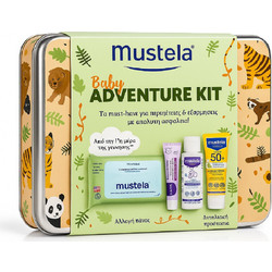 Mustela Baby Adventure Μωρομάντηλα 60τμχ + Κρέμα Αλλαγής Πάνας 50ml + Αντηλιακό Γαλάκτωμα Spf50+ 40ml + Νερό Καθαρισμού 100ml