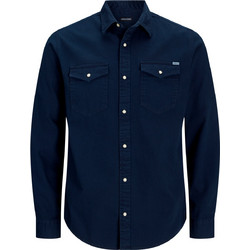 Jack & Jones Ανδρικό Πουκάμισο Τζιν Μακρυμάνικο Slim Fit Navy Μπλε 12138115