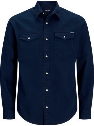 Jack & Jones Ανδρικό Πουκάμισο Τζιν Μακρυμάνικο Slim Fit Navy Μπλε 12138115