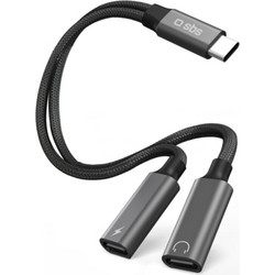 SBS Adapter Type C Spliter To 2 Type C Audio And Charging Black - (YCHARGETYCK)