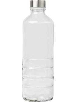 Uniglass Μπουκάλι Γυαλί 1lt Water Stripes Διάφανο Με Πώμα Silver