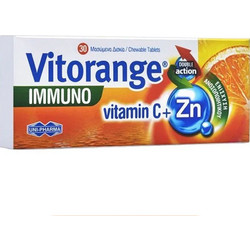 Uni-Pharma Vitorange Immuno Vitamin C + Zn 30 Μασώμενα Δισκία