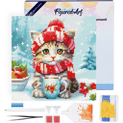 Figured'Art Γατούλα με Κόκκινο Κασκόλ Diamond Painting Kit 25x25cm