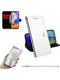Για Samsung Galaxy A31 Δερμάτινη Θήκη Flip με Λουρί, Κάρτες & Στήριξη (Ασημί) (OEM)