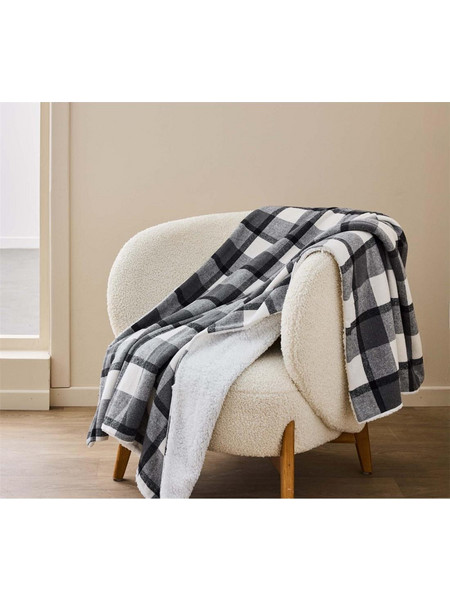 Ριχτάρι καρό tartan/sherpa ανθρακί 125x150cm