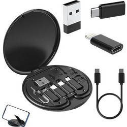 Σετ Αντάπτορες 5 σε 1 για Κινητό, σε Μαύρη θήκη, usb-C micro usb A lightning, 8.25x1 cm - Verk Group