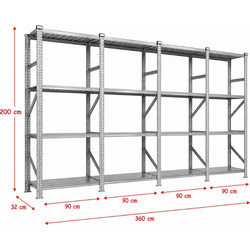 Metalsistem Dexion Γαλβανιζέ Ραφιέρα 360x32x200cm Αντοχή 160kg / Ράφι με 12 Ράφια Max Αντοχή 1920kg