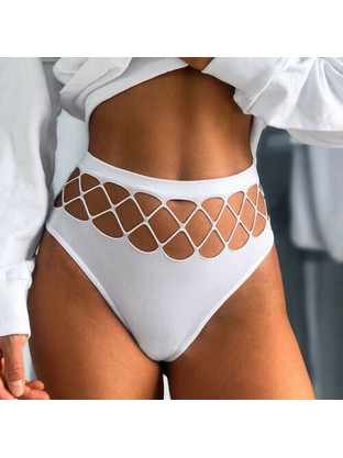 High Waist Elastic Thong Bikini, White