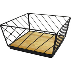 Φρουτιέρα Μεταλλική Μαύρη Με Ξύλο 23x11cm