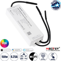GLOBOSTAR(R) 71442 MiBOXER WP3-P150V24 PRISM RGB Smart Τροφοδοτικό Controller 3CH AC 100-240V σε DC 24V 6.25A 150W Max Αδιάβροχο IP67 - WiFi + RF 2.4GHz + Push Dimming - M22.5xΠ7.3xΥ3.5cm