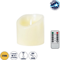 GLOBOSTAR(R) FIREFLAME 79541 Διακοσμητικό Κερί Παραφίνης με Εφέ Κινούμενης Φλόγας & IR Ασύρματο Χειριστήριο LED 0.5W 25lm 180 DC 3V με 2xAA Μπαταρίες IP20 Θερμό Λευκό 2700K Dimmable - Μπεζ - Μ10 x Π10